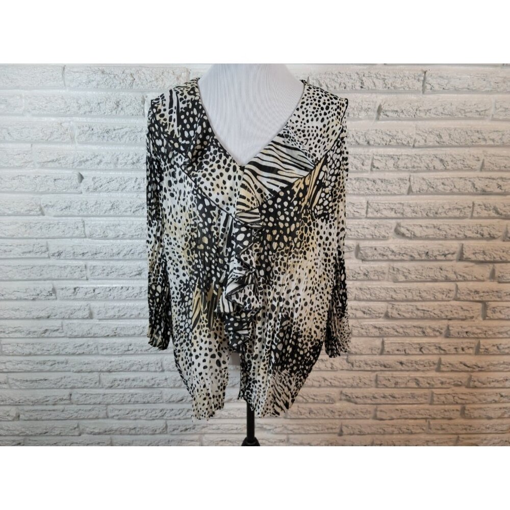 Maggie Barnes Womens Top 2X Plus 3/4 Sleeve Sheer Animal Print ANI58E